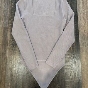 Abercrombie & Fitch Ribbed Square-Neck Pointed-Hem Sweater Bodysuit- Light Lilac